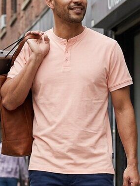 NWT Marc Asher Melange Short Sleeve Henley LG